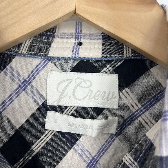 J Crew Shirt Size 4 Womens Ivory Fig Featherweight Flannel Friday Plaid Relaxed - Picture 5 of 10